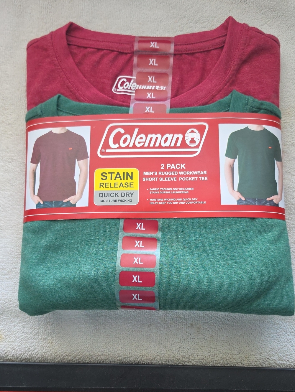 Coleman 2-Pack Short Sleeve Pocket Tees in Red and Green